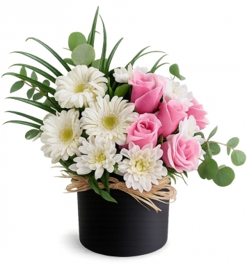 Silindir Kutuda Pembe Gül Gervera